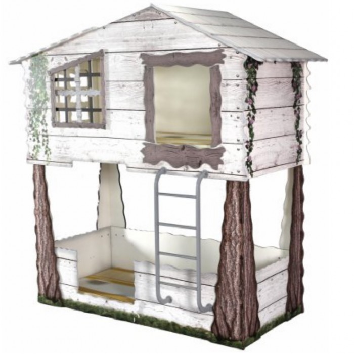 Pat Casa in Copac cu Etaj - Tree House - Pat etajat mare din lemn MDF
